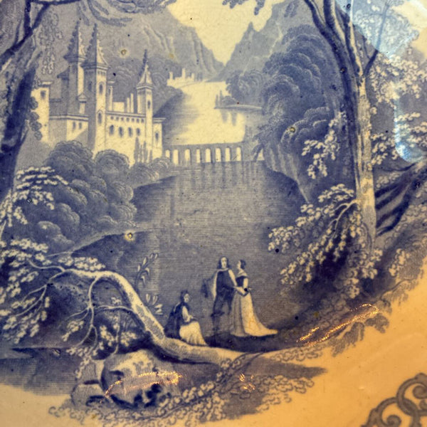 Antique E Challinor "Panama" Blue Transferware Bowl 14"w x 5'h