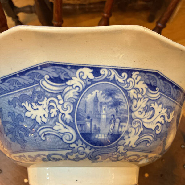 Antique E Challinor "Panama" Blue Transferware Bowl 14"w x 5'h