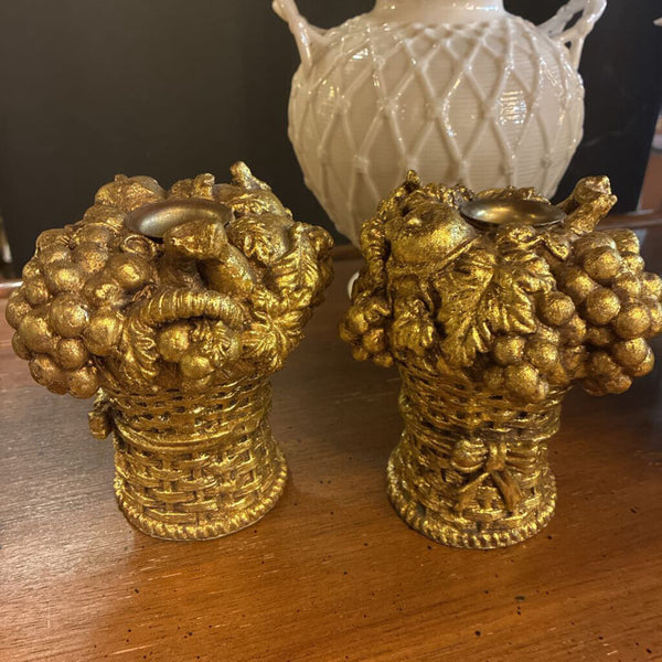 Vintage Gold Basket Candlesticks (Pair)