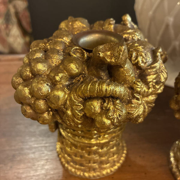 Vintage Gold Basket Candlesticks (Pair)