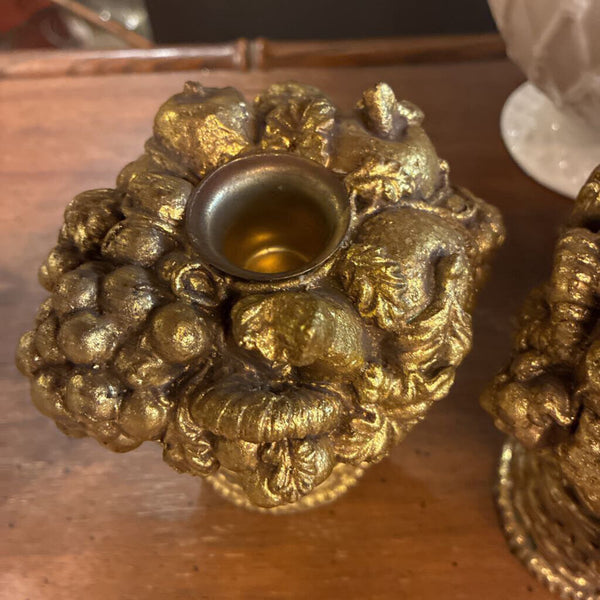 Vintage Gold Basket Candlesticks (Pair)
