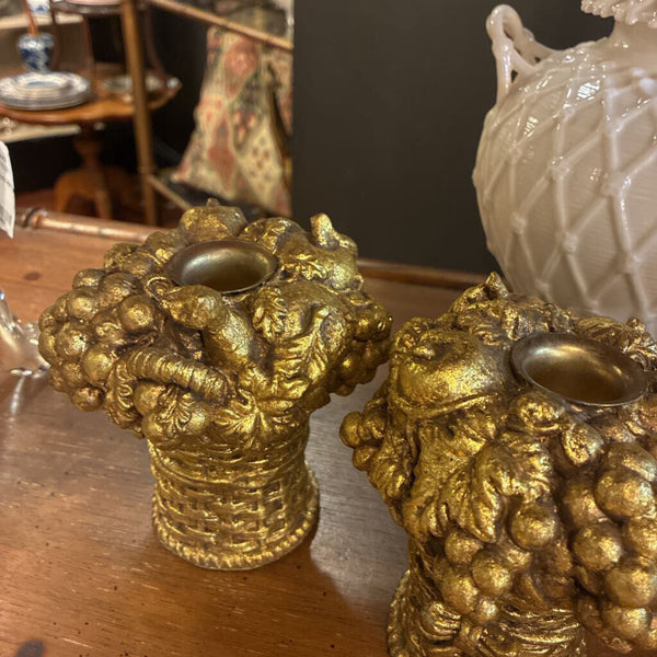 Vintage Gold Basket Candlesticks (Pair)