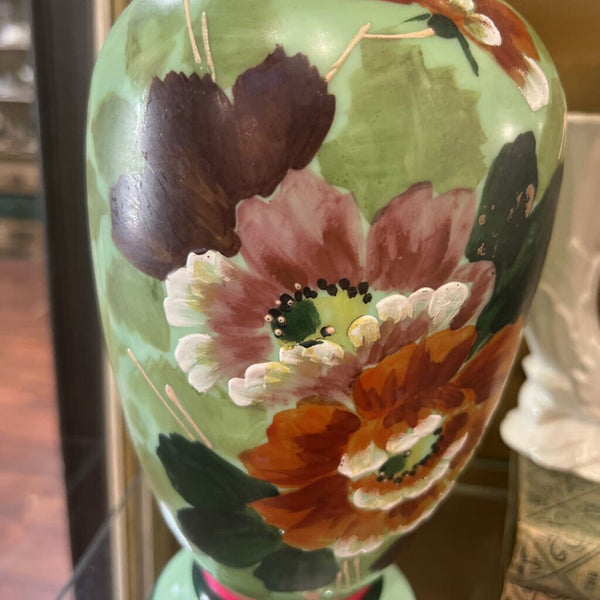 Vintage Opaline Green Hand Painted Vase