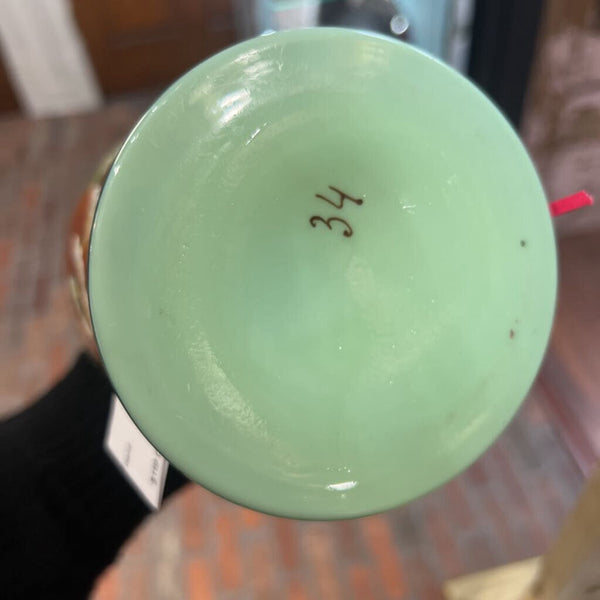 Vintage Opaline Green Hand Painted Vase