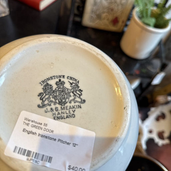 English ironstone Pitcher 12"
