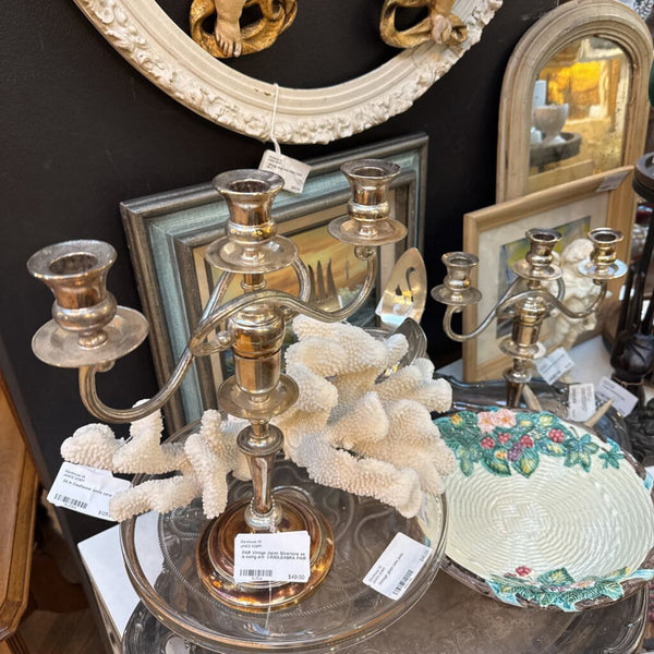 PAIR Vintage Japan Silvertone as is swing arm CANDLEABRA PAIR