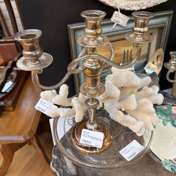 PAIR Vintage Japan Silvertone as is swing arm CANDLEABRA PAIR