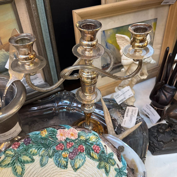 PAIR Vintage Japan Silvertone as is swing arm CANDLEABRA PAIR