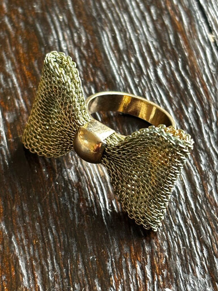 Vintage Brass Look Mesh Bow Ring