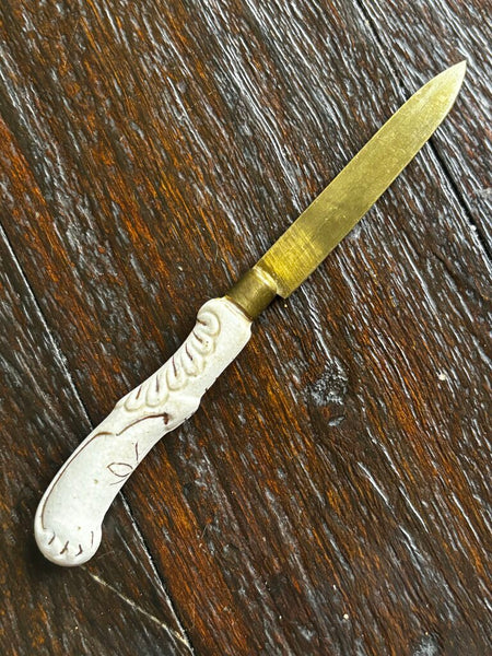 Vintage Brass Letter Opener w/ Ceramic Handle