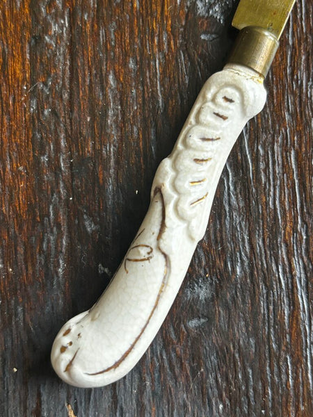 Vintage Brass Letter Opener w/ Ceramic Handle