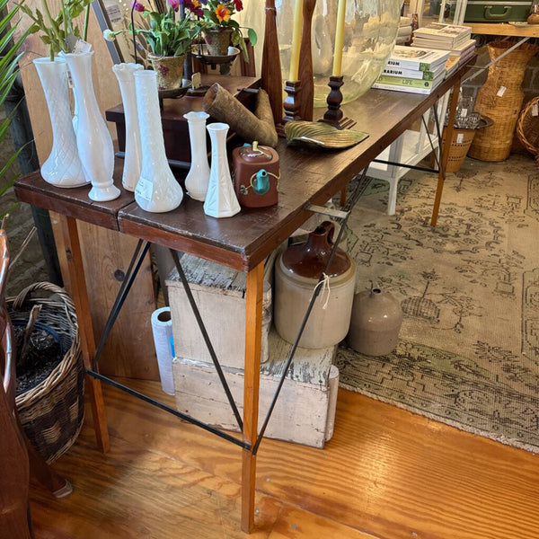 Vintage wallpaper table (table only) in store pick up only 22"d x 73"w x 32.5" tall dark wood