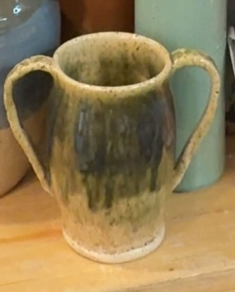 Vintage hand thrown two handle ceramic vase