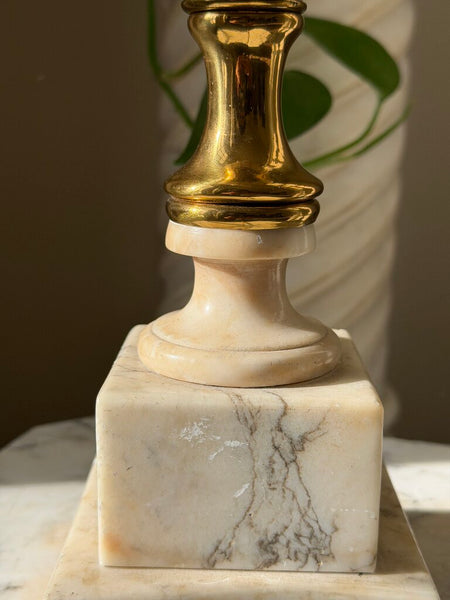 0186 Floral Motif Alabaster & Brass Lamp (works)