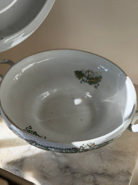 1335 Green Transferware Dish w/ Lid