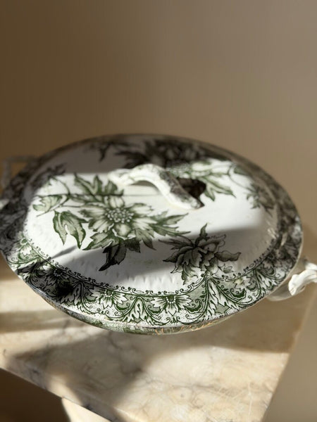 1335 Green Transferware Dish w/ Lid