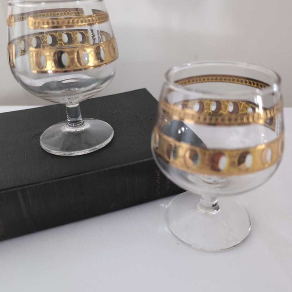 Pair of Vintage Culver Antigua Pattern Snifter Glasses