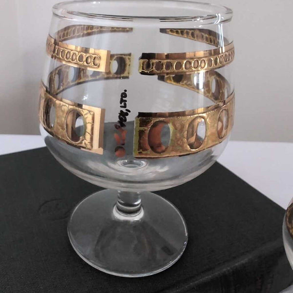 Pair of Vintage Culver Antigua Pattern Snifter Glasses