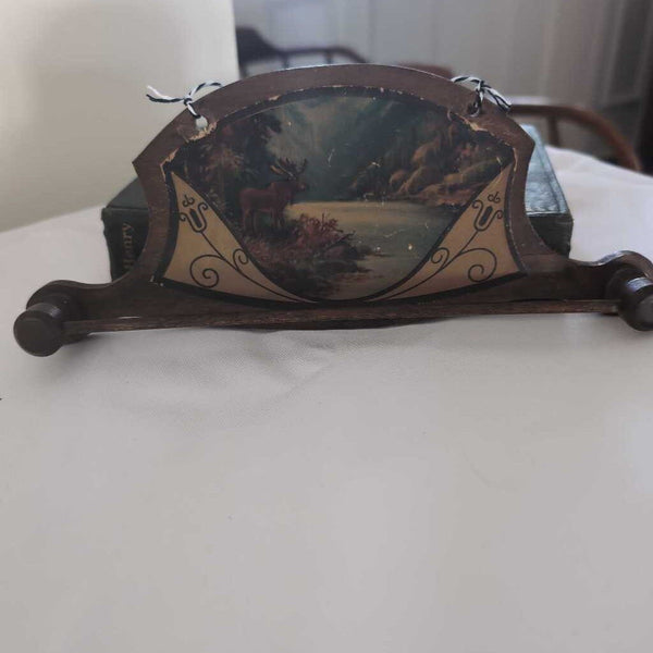 Antique Moose Lithograph on Wooden Tie Rack
