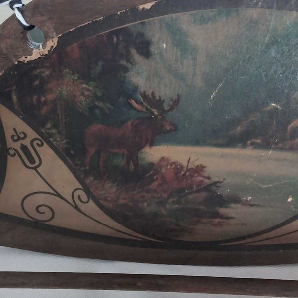 Antique Moose Lithograph on Wooden Tie Rack