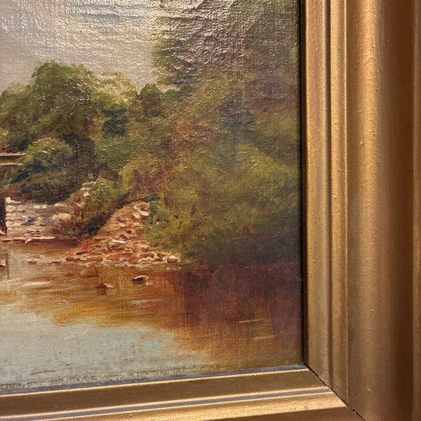 Antique Framed Oil Painting of Bridge 11 x 16
