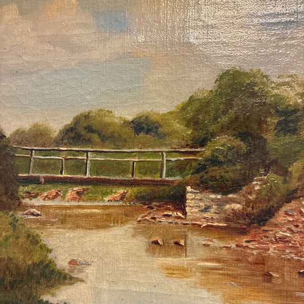 Antique Framed Oil Painting of Bridge 11 x 16