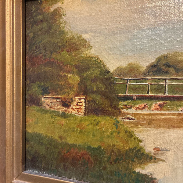 Antique Framed Oil Painting of Bridge 11 x 16