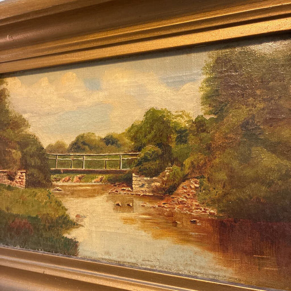 Antique Framed Oil Painting of Bridge 11 x 16