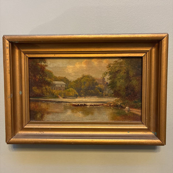 Antique Framed OIl Painting of River 11" x 16"