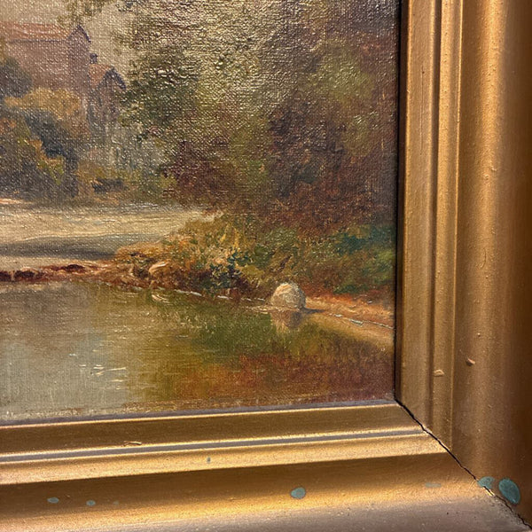 Antique Framed OIl Painting of River 11" x 16"