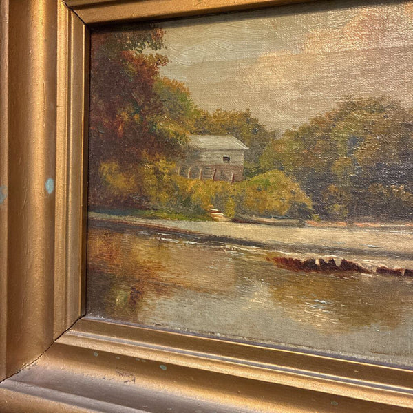 Antique Framed OIl Painting of River 11" x 16"
