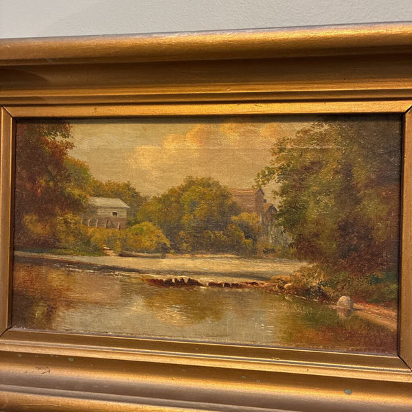 Antique Framed OIl Painting of River 11" x 16"