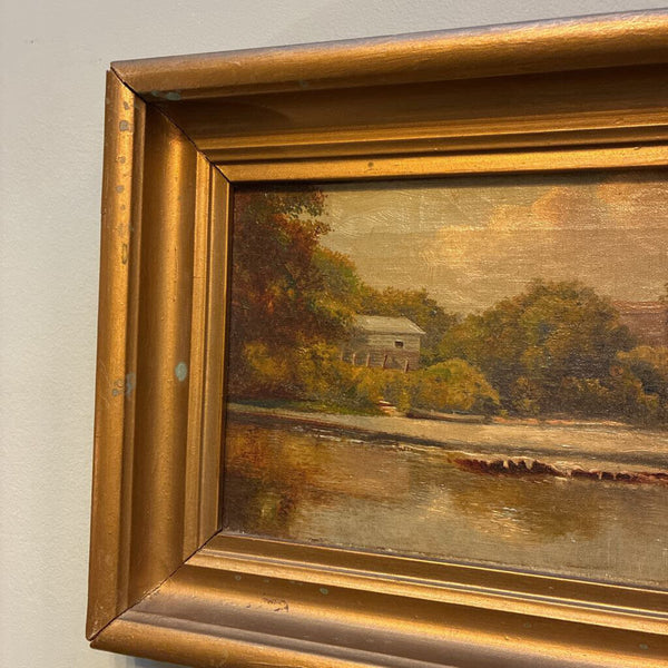 Antique Framed OIl Painting of River 11" x 16"