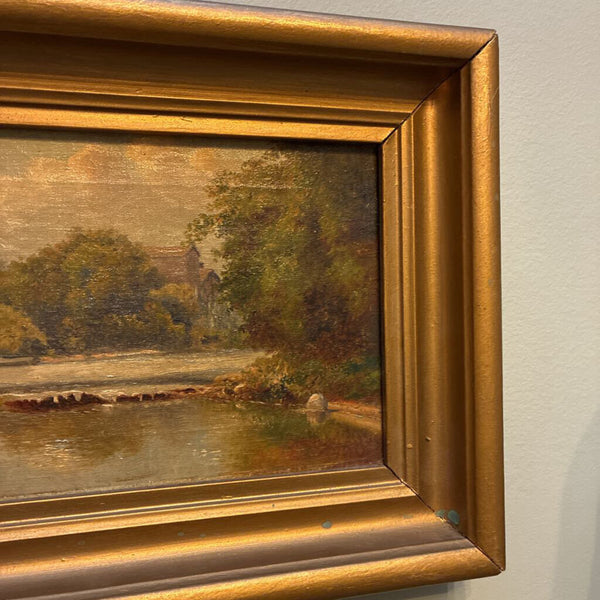 Antique Framed OIl Painting of River 11" x 16"