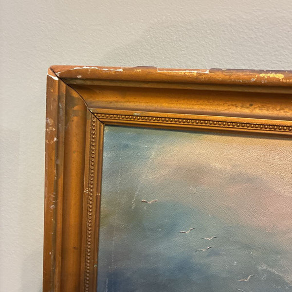 Vintage Stormy Lighthouse Framed Oil Painting 15" x 21"