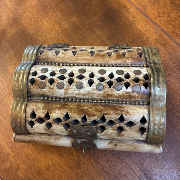 Hand Carved Camel and Brass Trinket Box 2.5 x 5