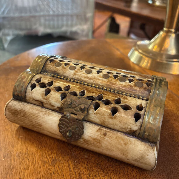 Hand Carved Camel and Brass Trinket Box 2.5 x 5