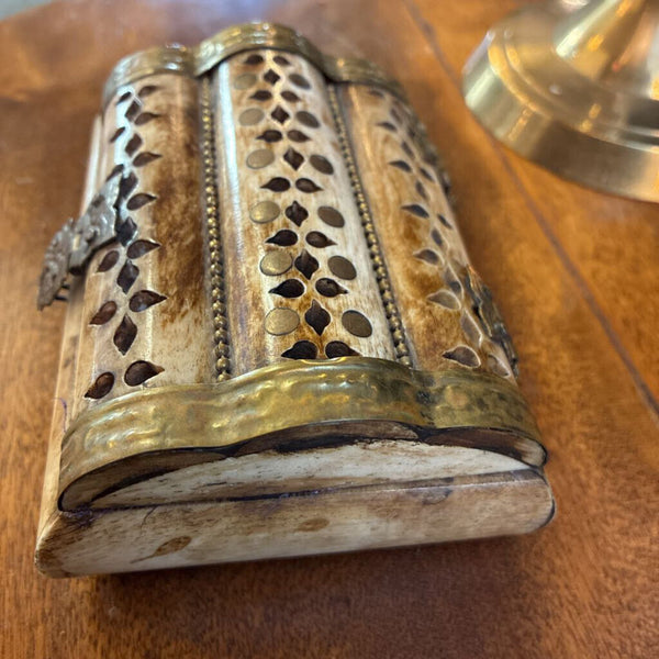 Hand Carved Camel and Brass Trinket Box 2.5 x 5