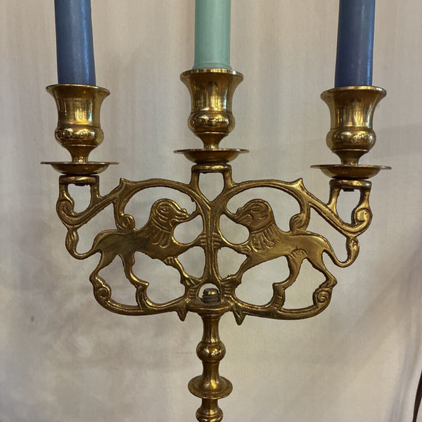 Vintage Brass Lion Candleabra 9" x 14"