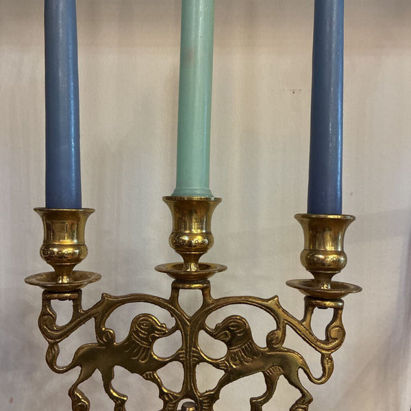 Vintage Brass Lion Candleabra 9" x 14"