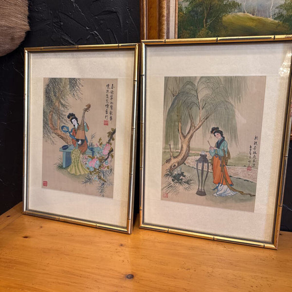 PAIR ASIAN BAMBO FRAMED ART 15X21