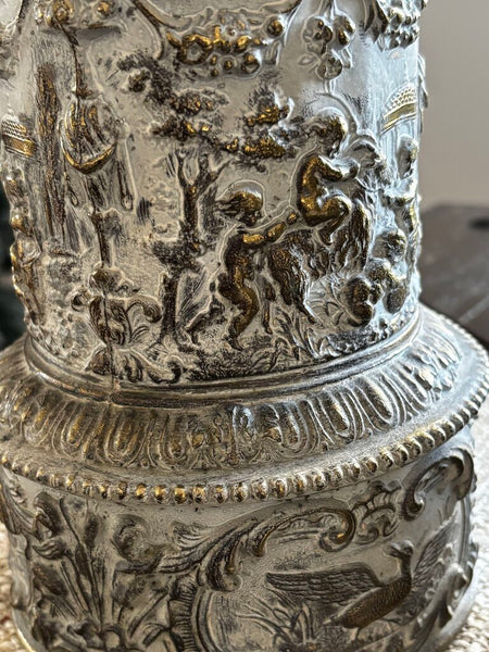 Pair of Vintage Brass Table Lamps w/ Crackle Glass Spheres