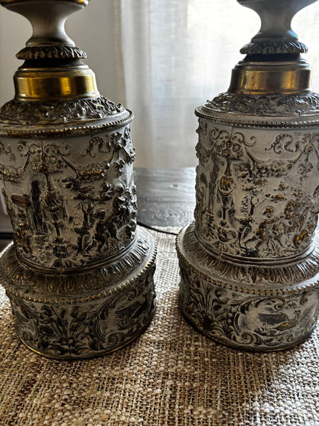 Pair of Vintage Brass Table Lamps w/ Crackle Glass Spheres