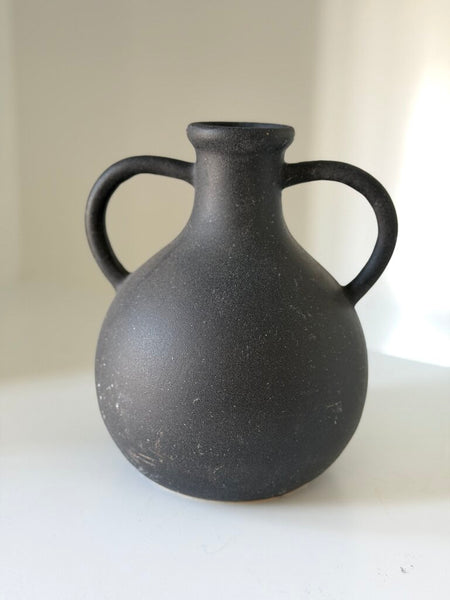 1339 Black Clay Double Handle Vase