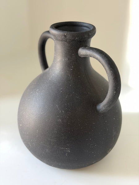 1339 Black Clay Double Handle Vase