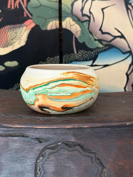 C- Nemadji 5 wide x3 tall orange and green glaze