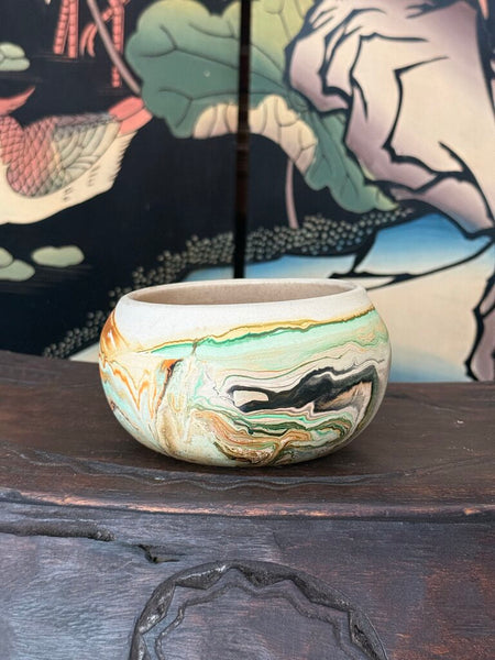 C- Nemadji 5 wide x3 tall orange and green glaze