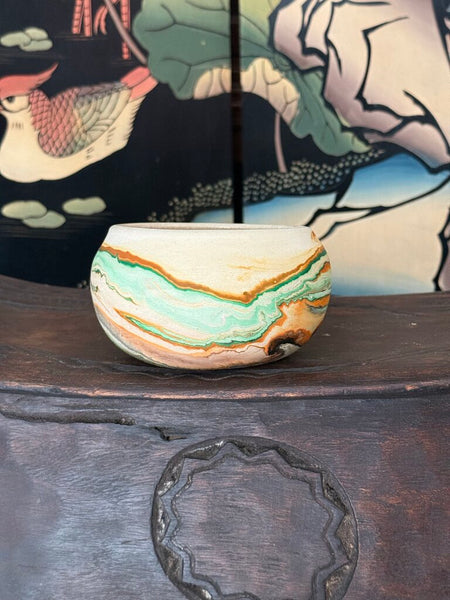 C- Nemadji 5 wide x3 tall orange and green glaze