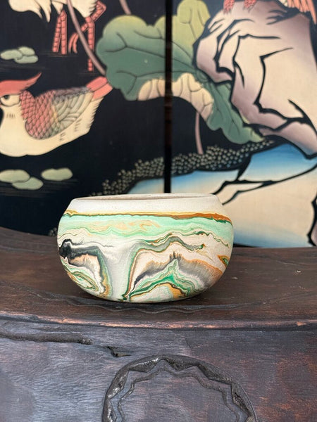 C- Nemadji 5 wide x3 tall orange and green glaze