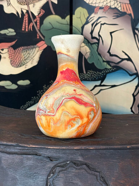 E- Nemadji tall vase orange red gray 7 tall x 5 wide